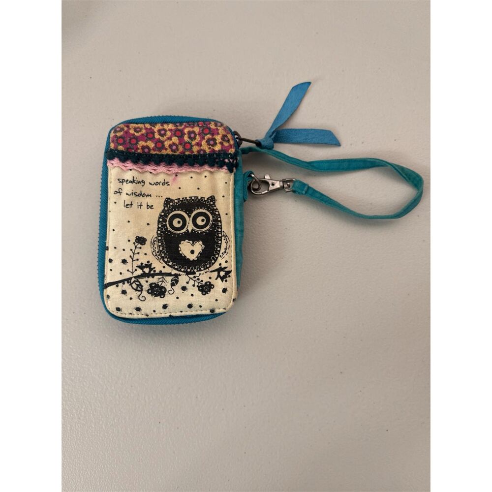 Natural Life Zipper ID Wallet Speaking Words of Wisdom Owl and Florals